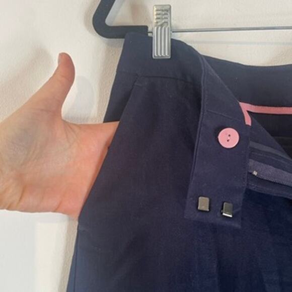 Boden Navy Blue Linen Blend Wide Leg Cropped Dress Pant Sz 10 Workwear Sleek - Picture 9 of 12